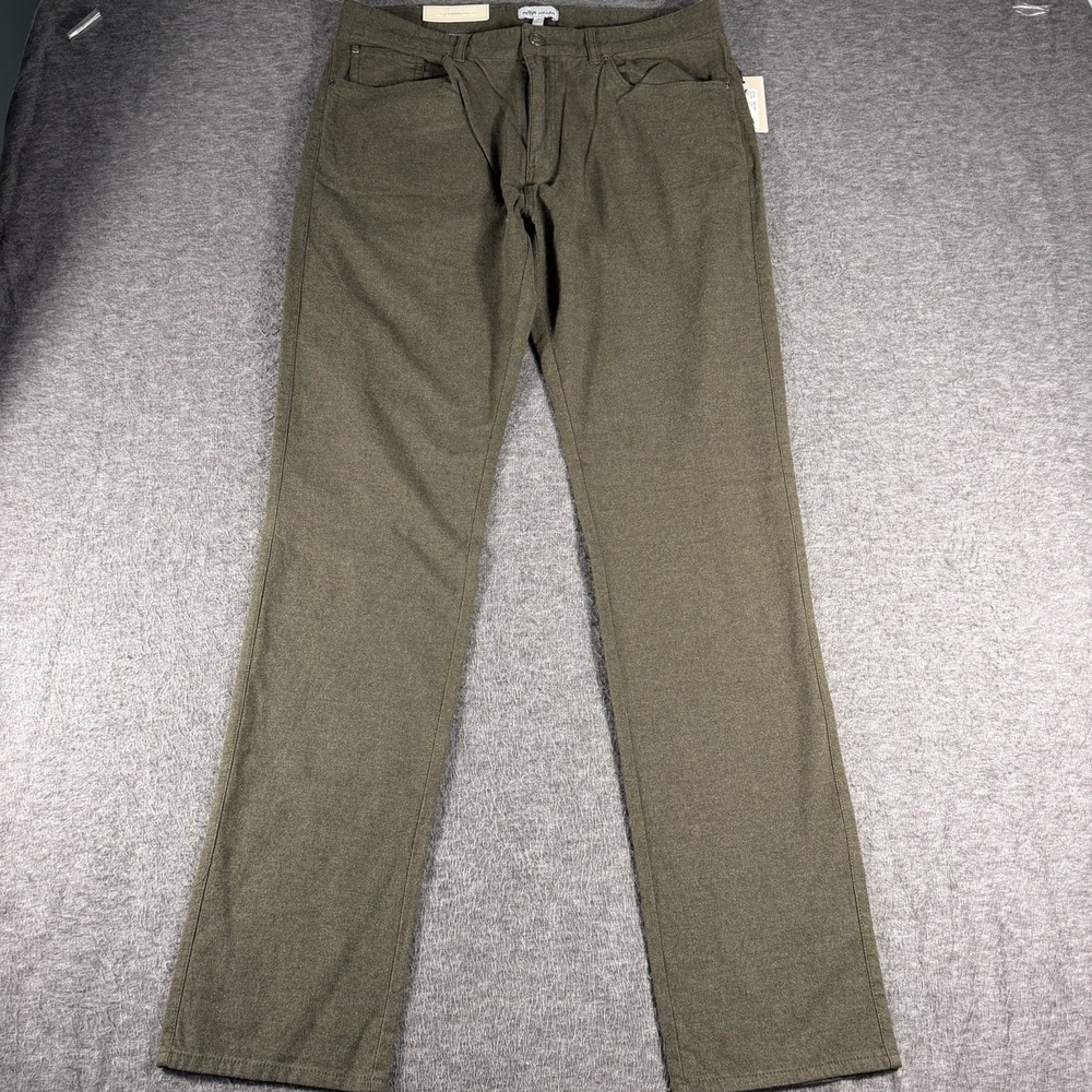Peter Millar Crown Pants Flannel 5 Pocket Olive Green Cotton Blend Pants 35X33